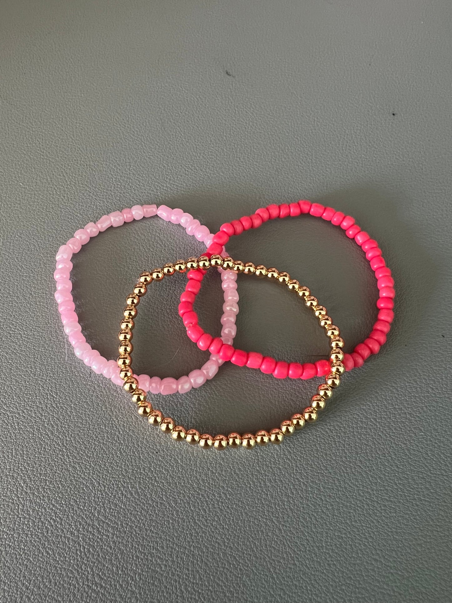 Valentine pinks and gold 3 bracelet set