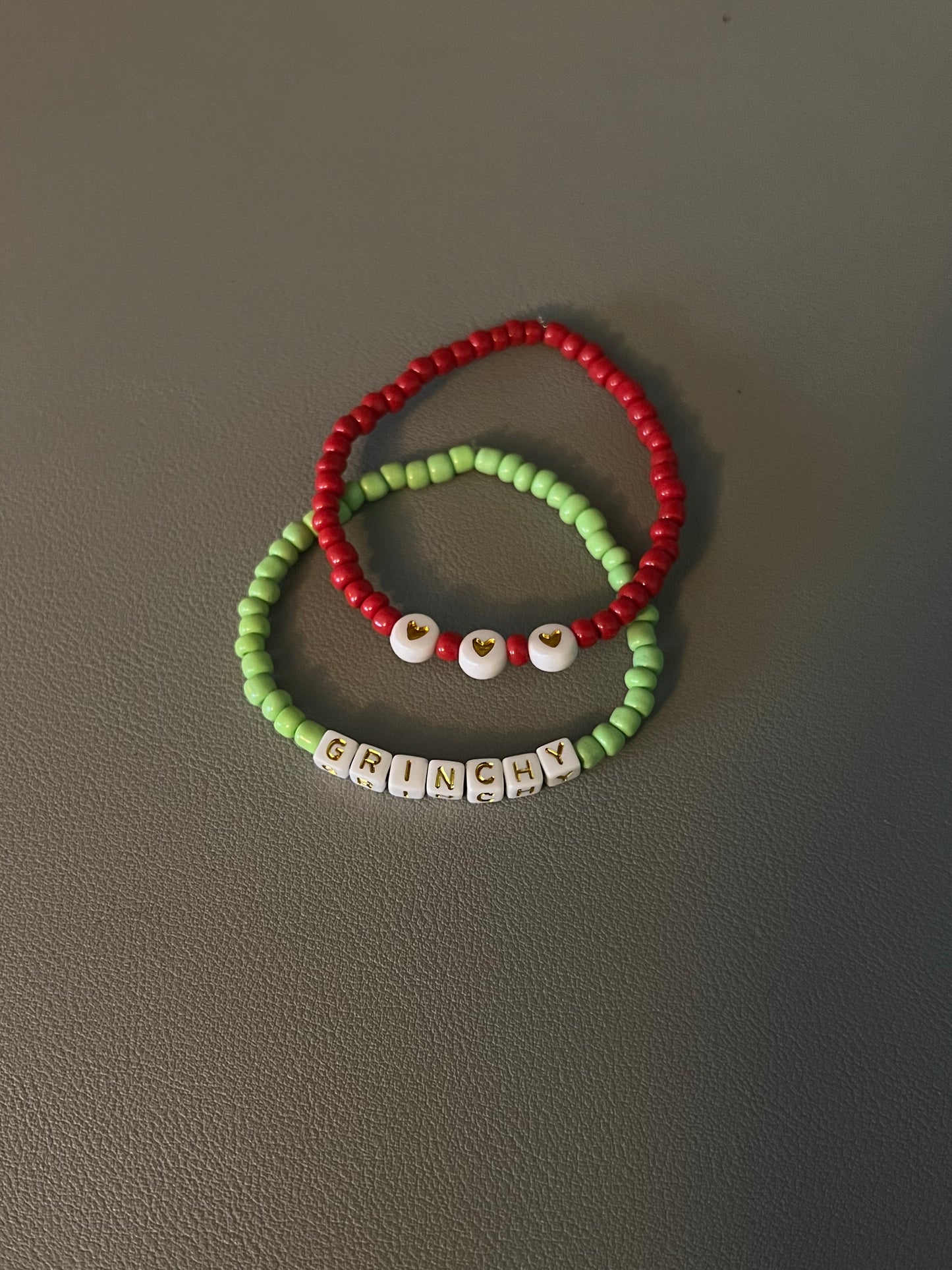 Grinchy and red heart 2 Bracelet set