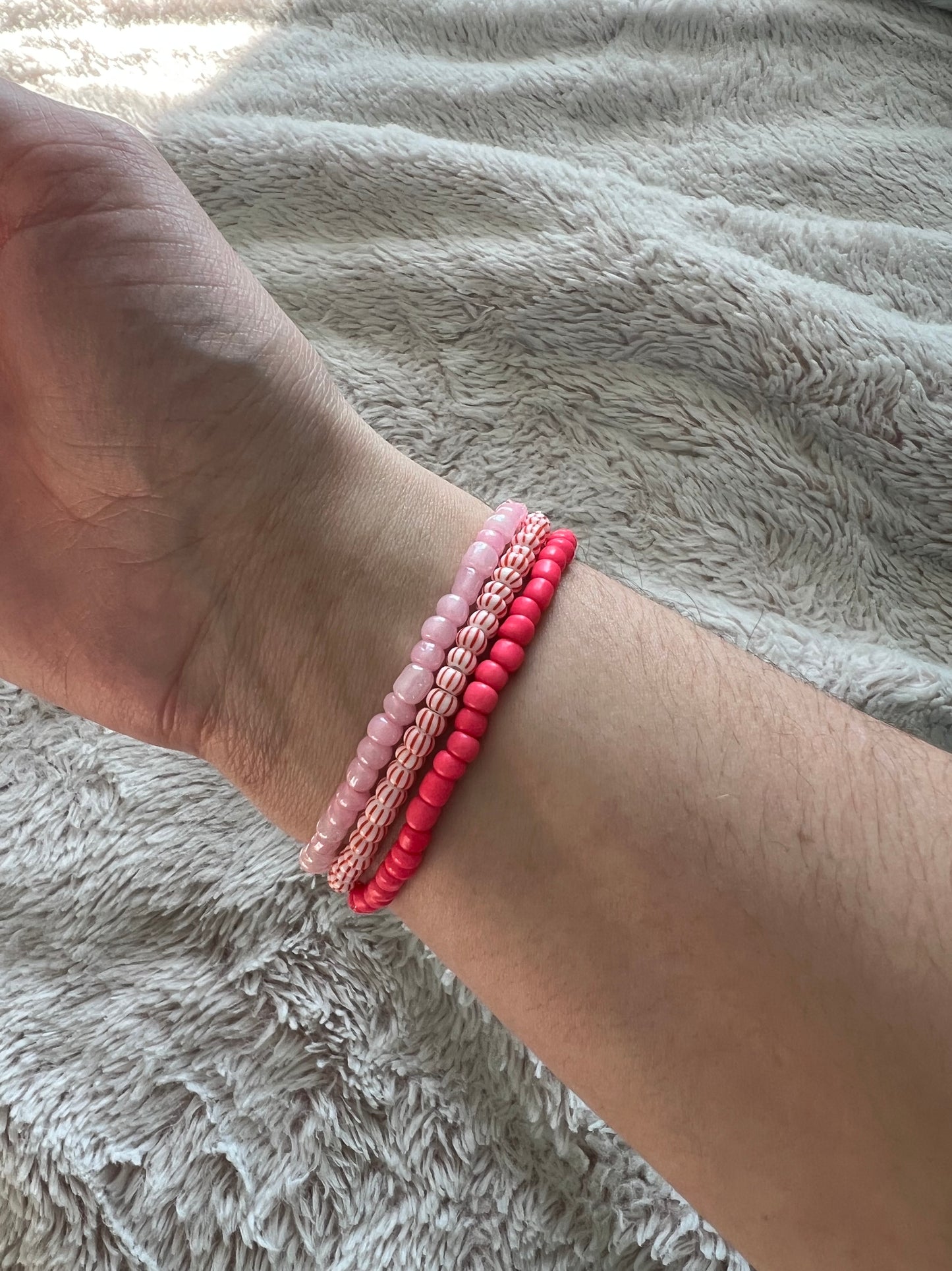 Valentine pinks and red 3 bracelet set