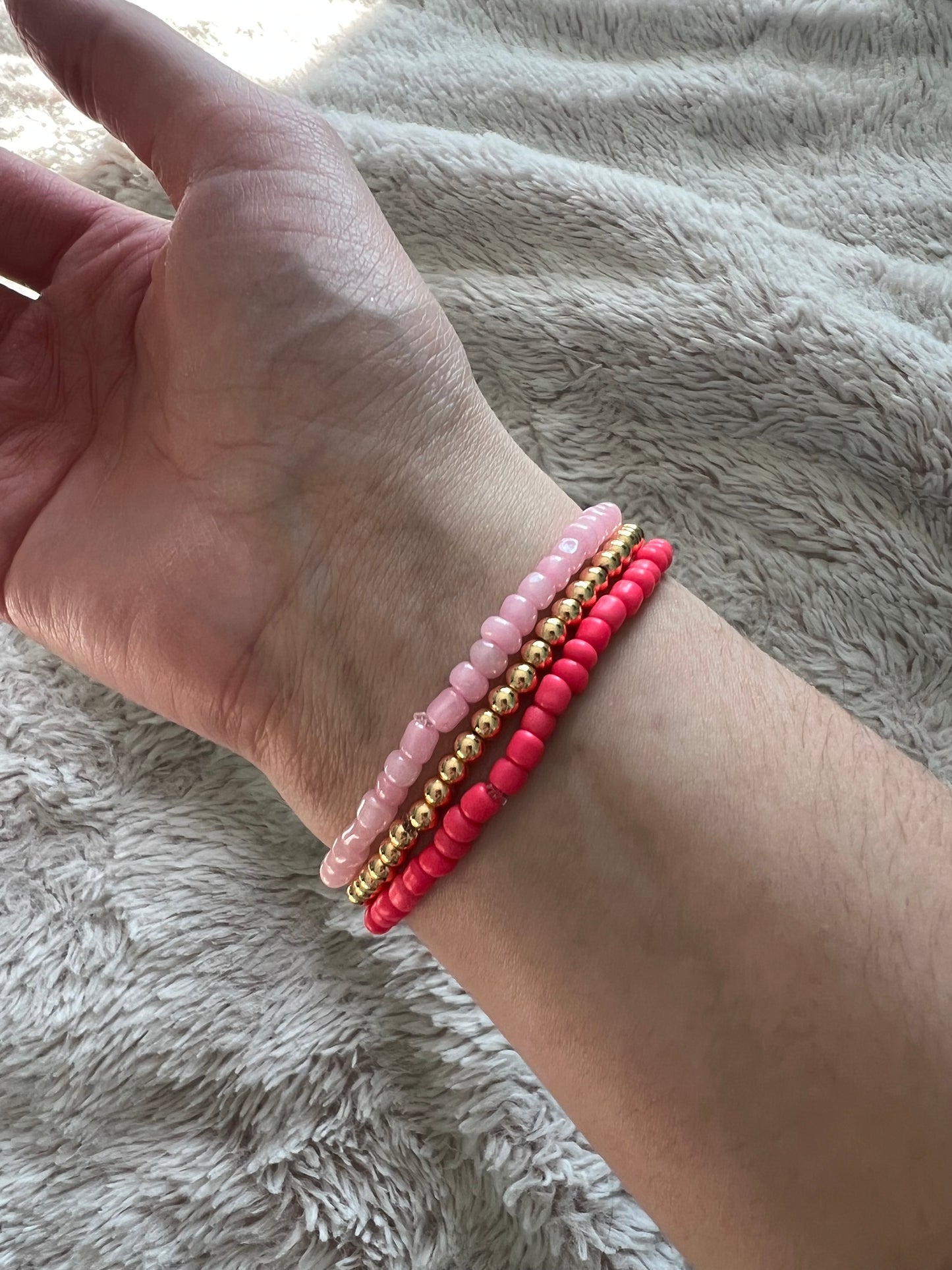 Valentine pinks and gold 3 bracelet set