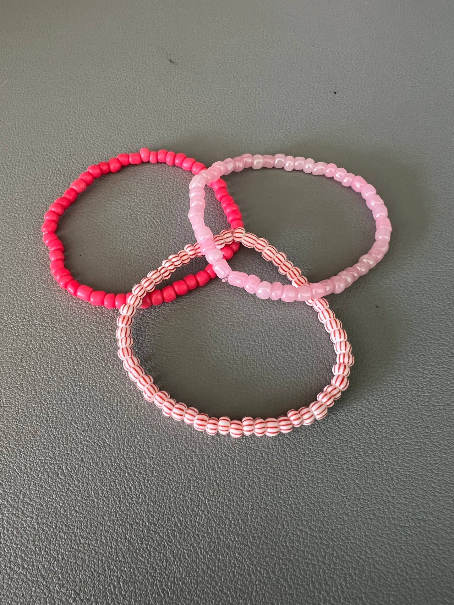 Valentine pinks and red 3 bracelet set