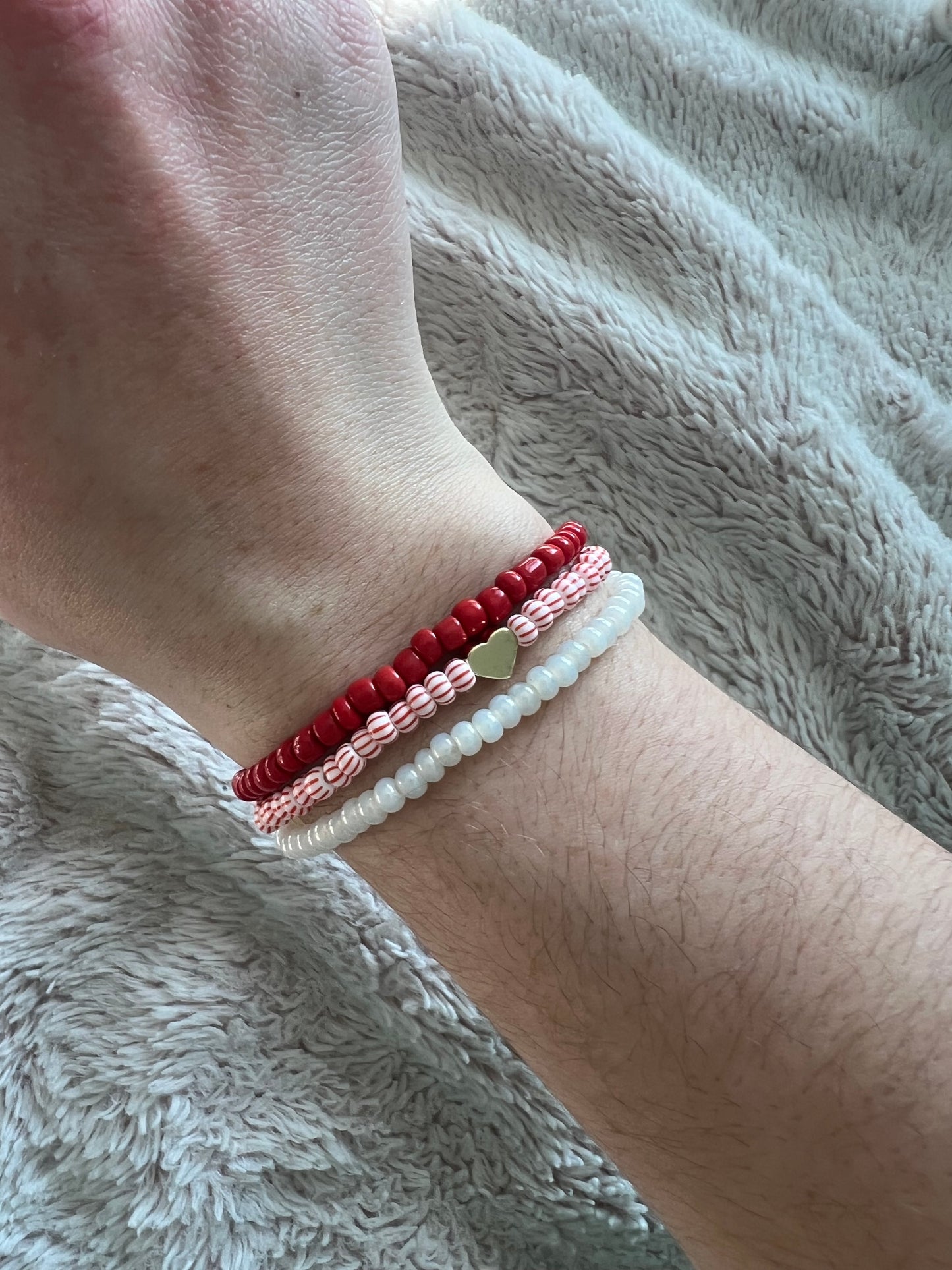 Valentines red and white heart 3 bracelet set