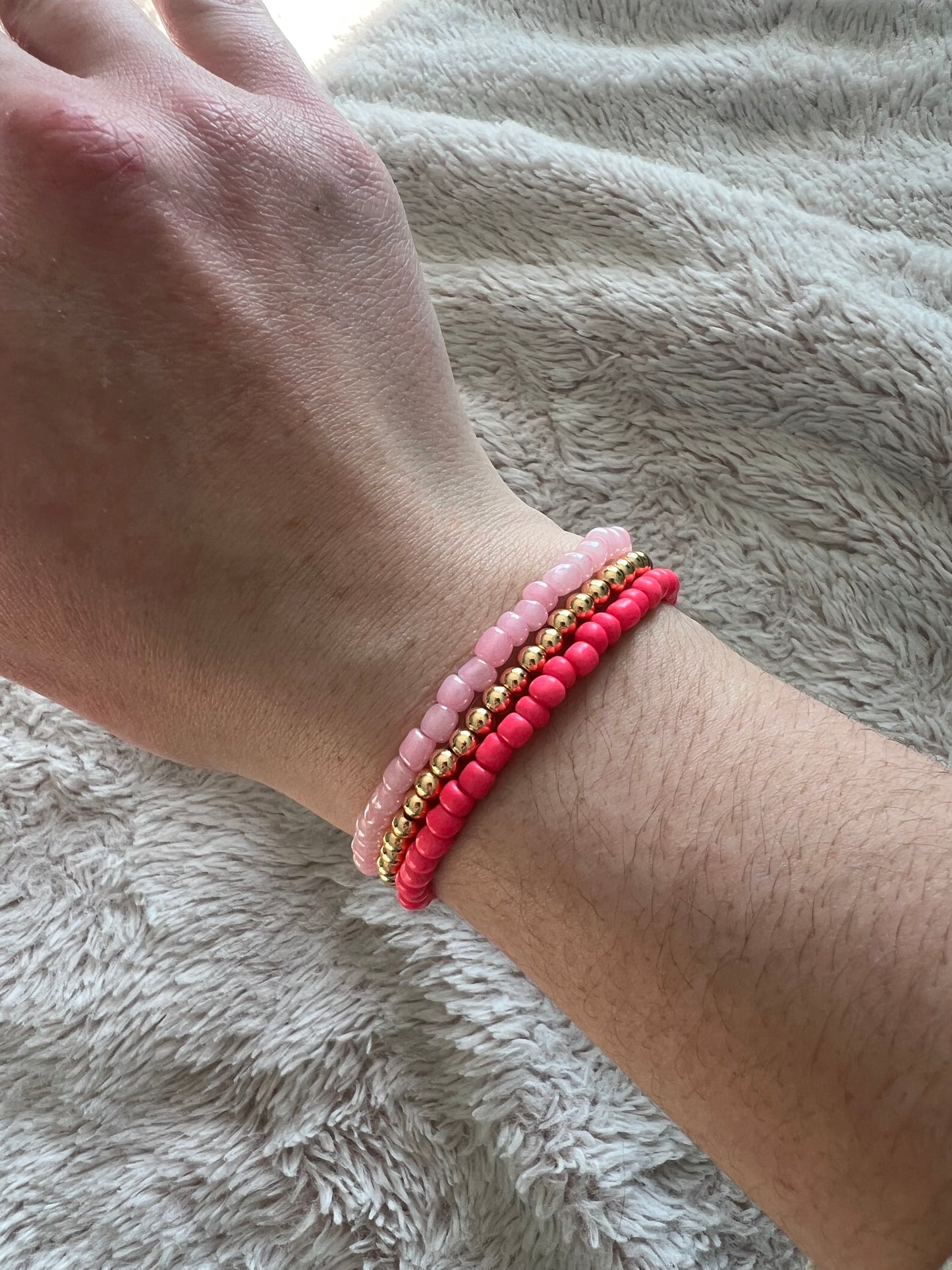 Valentine pinks and gold 3 bracelet set