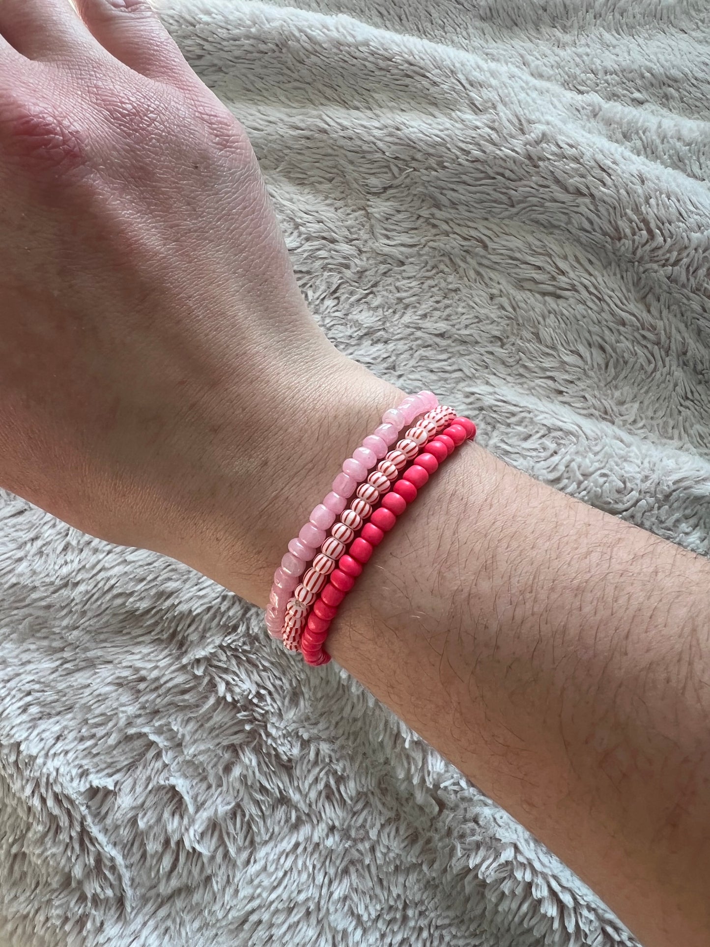 Valentine pinks and red 3 bracelet set