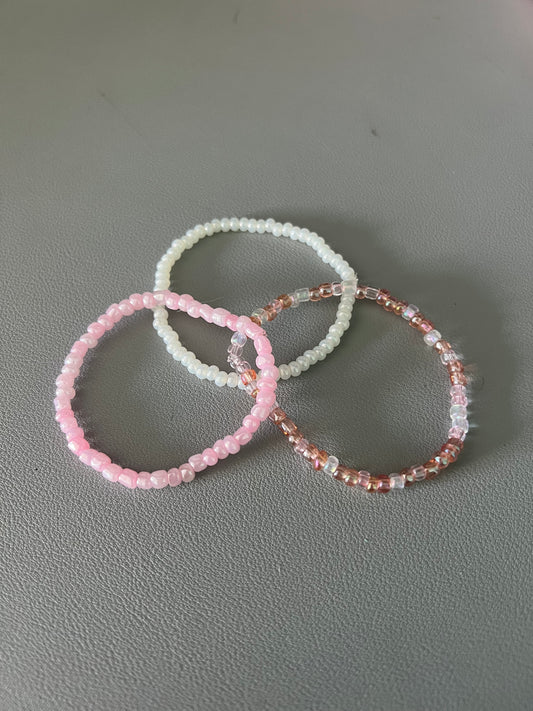 Valentine pinks and pearl 3 bracelet set