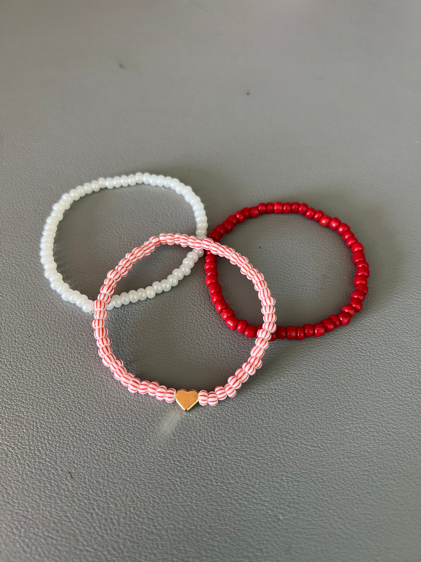 Valentines red and white heart 3 bracelet set