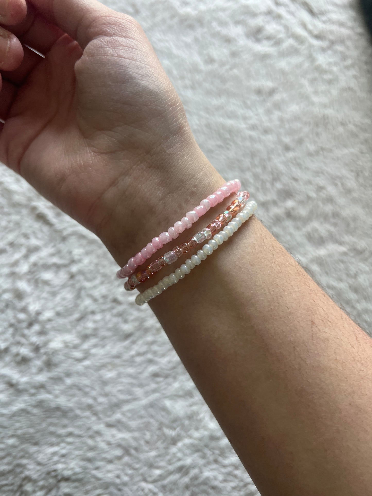 Valentine pinks and pearl 3 bracelet set