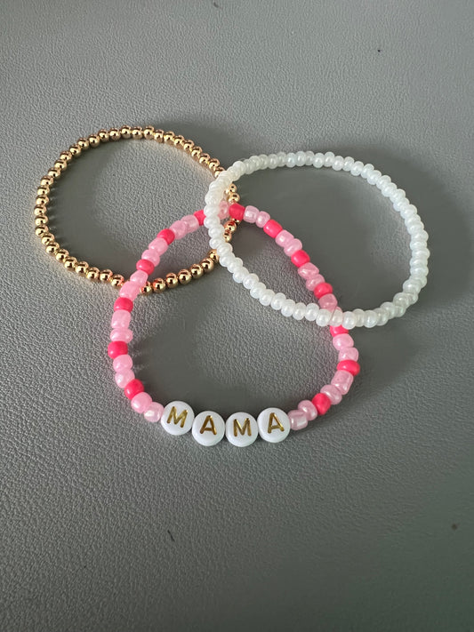 Mama pinks and gold 3 bracelet set